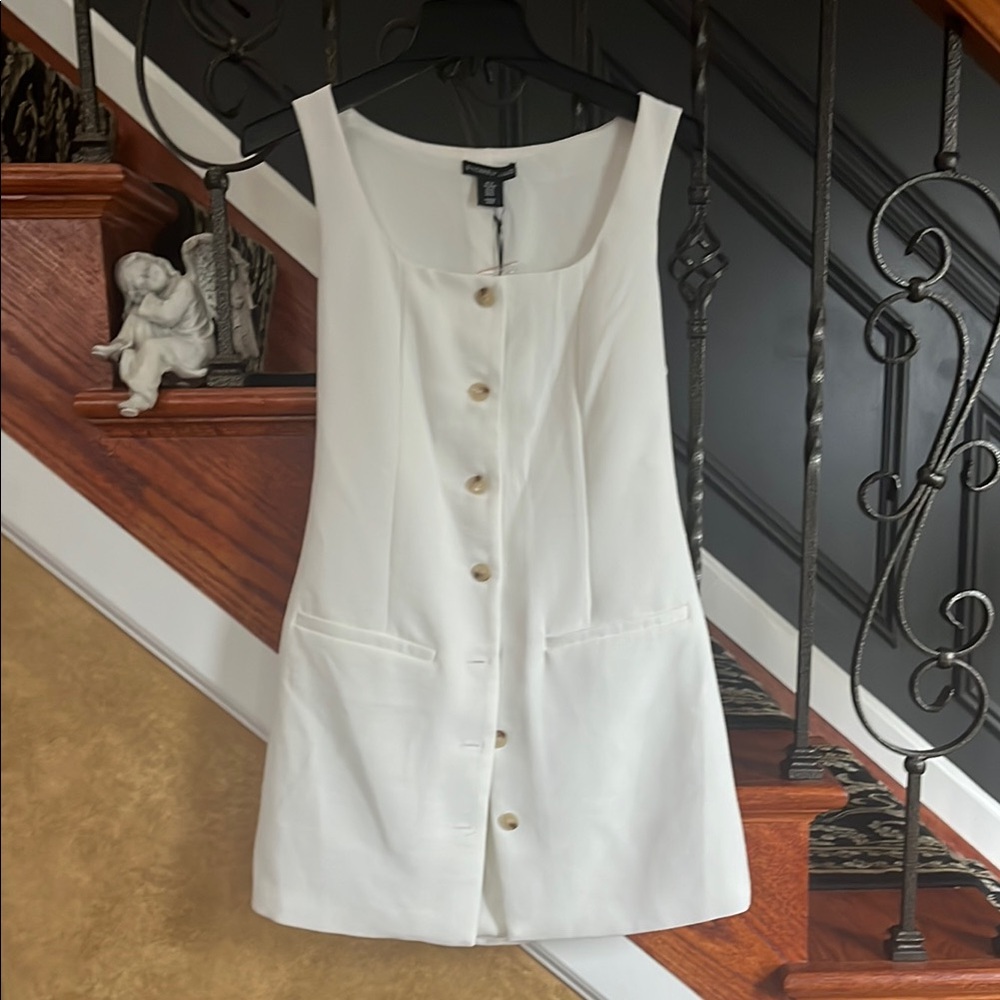 Sincerely Jules White Square Neck Sheath Button Down Tank Style Mini Dress